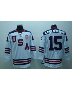 2010 Olympic Team USA #15 Jamie Langenbrunner Stitched White 1960 Throwback NHL Jersey