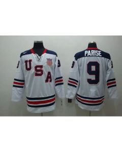 2010 Olympic Team USA #9 Zach Parise Stitched White 1960 Throwback NHL Jersey