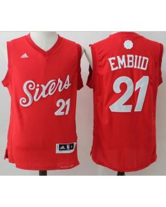 76ers #21 Joel Embiid Red 2016-2017 Christmas Day Stitched NBA Jersey
