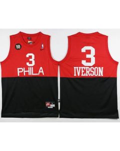 76ers #3 Allen Iverson Black/Red Throwback Stitched NBA Jersey