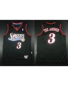 76ers #3 Allen Iverson Black Throwback "The Answer" Stitched NBA Jersey
