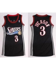76ers #3 Allen Iverson Black Women's Dress Stitched NBA Jersey