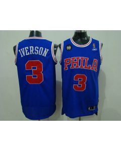 76ers #3 Allen Iverson Blue Reebok 10TH Throwback Stitched NBA Jersey