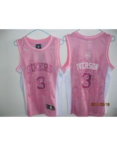 76ers #3 Allen Iverson Pink Women Fashion Stitched NBA Jersey