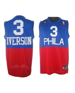 76ers #3 Allen Iverson Red/Blue Reebok 10TH Throwback Stitched NBA Jersey