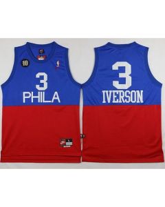 76ers #3 Allen Iverson Red/Blue Throwback Stitched NBA Jersey