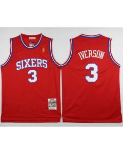 76ers #3 Allen Iverson Stitched Red NBA Jersey