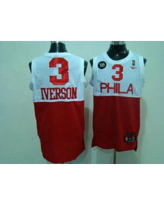 76ers #3 Allen Iverson White/Red Reebok 10TH Throwback Stitched NBA Jersey