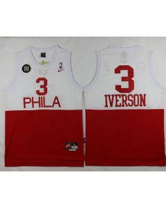 76ers #3 Allen Iverson White/Red Throwback Stitched NBA Jersey