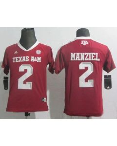 Aggies #2 Johnny Manziel Red SEC Patch Stitched Youth NCAA Jersey