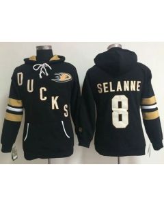 Anaheim Ducks #8 Teemu Selanne Black Women's Old Time Heidi NHL Hoodie