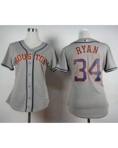 Astros #34 Nolan Ryan Grey Road Women's Stitched MLB Jersey