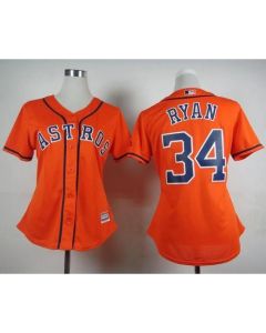 Astros #34 Nolan Ryan Orange Alternate Women's Stitched MLB Jersey