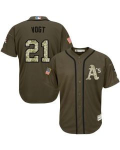 Athletics #21 Stephen Vogt Green Salute to Service Stitched Youth MLB Jersey