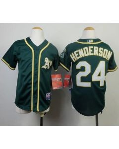 Athletics #24 Rickey Henderson Green Cool Base Stitched Youth MLB Jersey