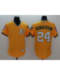 Athletics #24 Rickey Henderson Yellow Flexbase Authentic Collection Cooperstown Stitched MLB Jersey