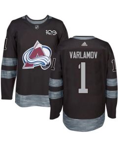 Avalanche #1 Semyon Varlamov Black 1917-2017 100th Anniversary Stitched NHL Jersey