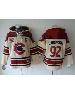 Avalanche #92 Gabriel Landeskog Cream Sawyer Hooded Sweatshirt Stitched NHL Jersey