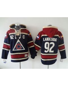 Avalanche #92 Gabriel Landeskog Navy Blue Sawyer Hooded Sweatshirt Stitched NHL Jersey