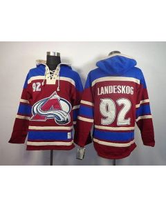 Avalanche #92 Gabriel Landeskog Red Sawyer Hooded Sweatshirt Stitched NHL Jersey