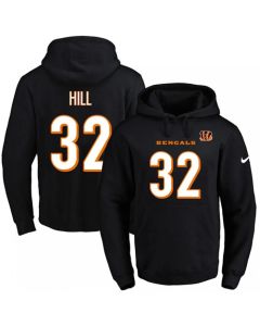 Bengals #32 Jeremy Hill Black Name & Number Pullover NFL Hoodie