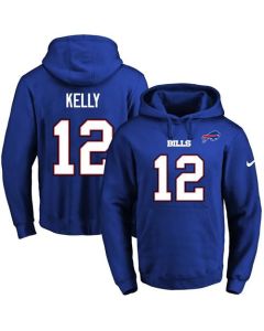 Bills #12 Jim Kelly Royal Blue Name & Number Pullover NFL Hoodie