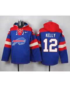 Bills #12 Jim Kelly Royal Blue Player Pullover NFL Hoodie