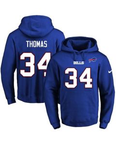 Bills #34 Thurman Thomas Royal Blue Name & Number Pullover NFL Hoodie
