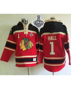 Blackhawks #1 Glenn Hall Red Sawyer Hooded Sweatshirt 2015 Stanley Cup Stitched NHL Jersey