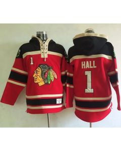 Blackhawks #1 Glenn Hall Red Sawyer Hooded Sweatshirt Stitched NHL Jersey