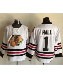 Blackhawks #1 Glenn Hall White CCM Throwback Stitched NHL Jersey