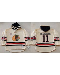 Blackhawks #11 Andrew Desjardins Cream Heavyweight Pullover Hoodie Stitched NHL Jersey