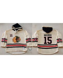 Blackhawks #15 Artem Anisimov Cream Heavyweight Pullover Hoodie Stitched NHL Jersey