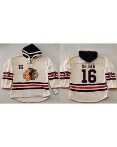 Blackhawks #16 Marcus Kruger Cream Heavyweight Pullover Hoodie Stitched NHL Jersey