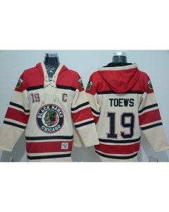 Blackhawks #19 Jonathan Toews Cream Sawyer Hooded Sweatshirt Stitched NHL Jersey