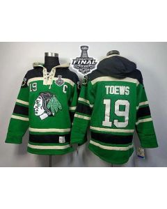 Blackhawks #19 Jonathan Toews Green St. Patrick's Day McNary Lace Hoodie 2015 Stanley Cup Stitched NHL Jersey