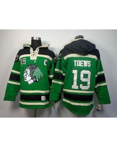 Blackhawks #19 Jonathan Toews Green St. Patrick's Day McNary Lace Hoodie Stitched NHL Jersey