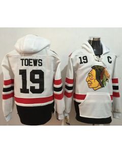Blackhawks #19 Jonathan Toews White Name & Number Pullover NHL Hoodie
