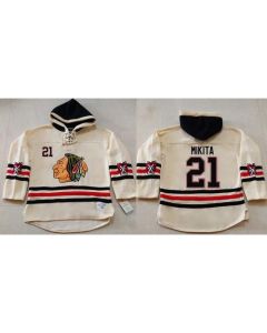 Blackhawks #21 Stan Mikita Cream Heavyweight Pullover Hoodie Stitched NHL Jersey
