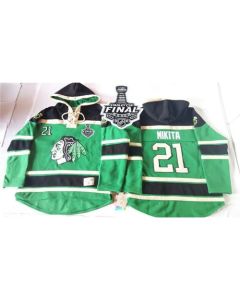 Blackhawks #21 Stan Mikita Green St. Patrick's Day McNary Lace Hoodie 2015 Stanley Cup Stitched NHL Jersey