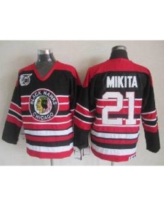 Blackhawks #21 Stan Mikita Red/Black 75TH CCM Stitched NHL Jersey