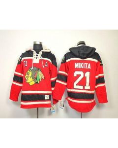 Blackhawks #21 Stan Mikita Red Sawyer Hooded Sweatshirt Stitched NHL Jersey