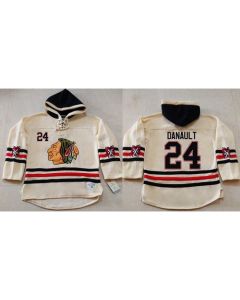Blackhawks #24 Phillip Danault Cream Heavyweight Pullover Hoodie Stitched NHL Jersey