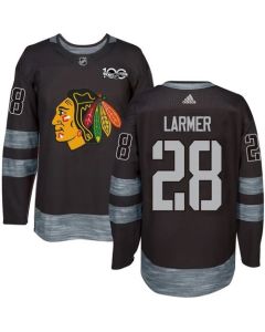 Blackhawks #28 Steve Larmer Black 1917-2017 100th Anniversary Stitched NHL Jersey