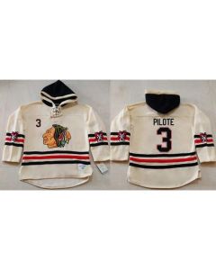 Blackhawks #3 Pierre Pilote Cream Heavyweight Pullover Hoodie Stitched NHL Jersey