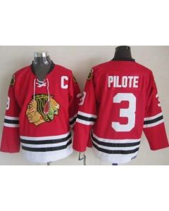 Blackhawks #3 Pierre Pilote Red CCM Throwback Stitched NHL Jersey