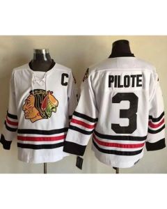 Blackhawks #3 Pierre Pilote White CCM Throwback Stitched NHL Jersey