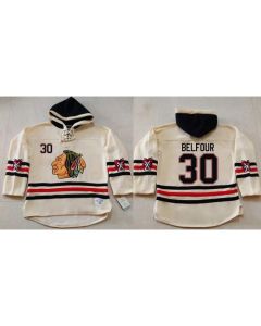 Blackhawks #30 ED Belfour Cream Heavyweight Pullover Hoodie Stitched NHL Jersey