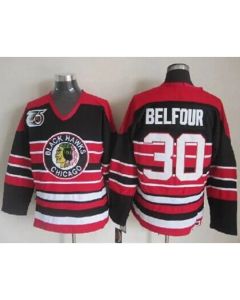 Blackhawks #30 ED Belfour Red/Black 75TH CCM Stitched NHL Jersey