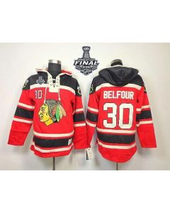 Blackhawks #30 ED Belfour Red Sawyer Hooded Sweatshirt 2015 Stanley Cup Stitched NHL Jersey